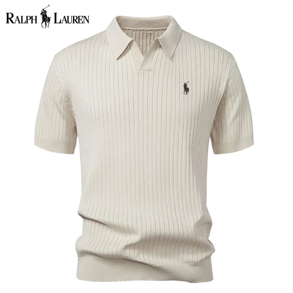 Chemise polo en tricot à col en V rayée RL™