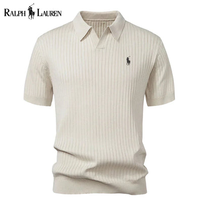 Chemise polo en tricot à col en V rayée RL™